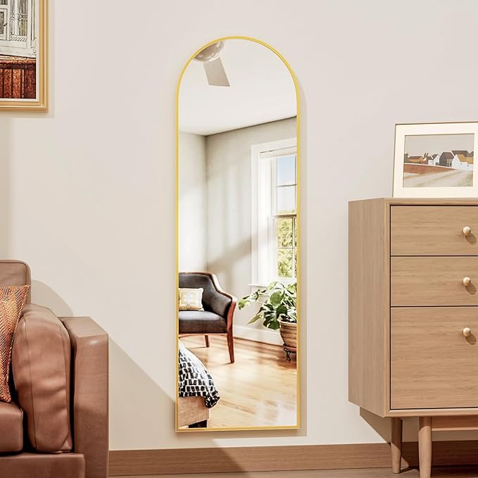 Rowjut Full Length Door Mirror, Wall Mounted Wall & 48"X14"Arched Behind Door Mirrors, Full Length Mirror for Use in Living Rooms, Rooms, Bedrooms, Cloakrooms, etc. (Gold)