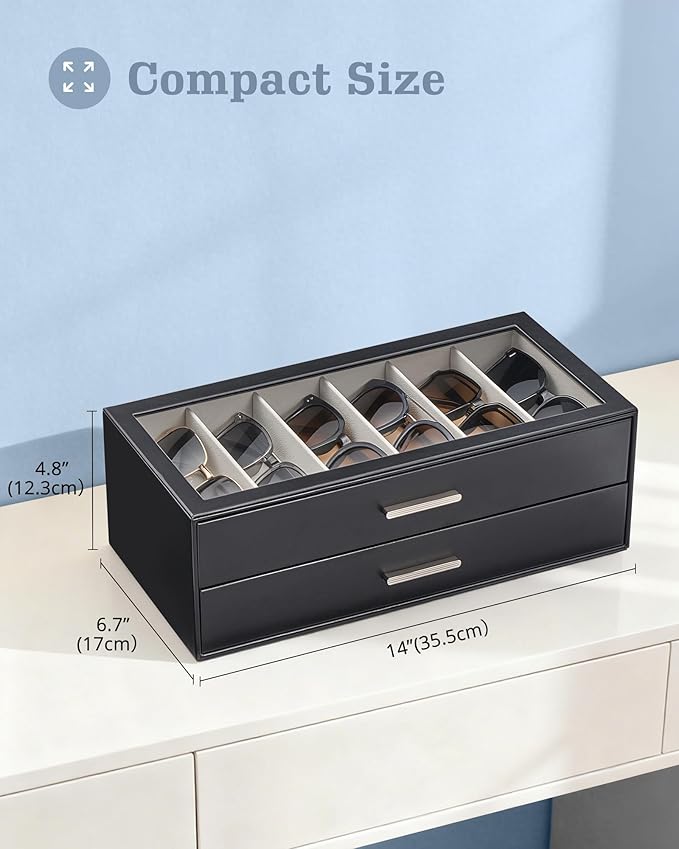 Lolalet Sunglasses Storage Box for Women, Eyewear Eye Glass Organizer with Clear Top Display Holder Case, Mothers Day Gifts