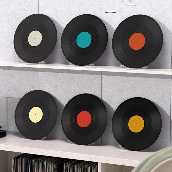Facmogu 6 Pack 12in Blank Vinyl Record Decor, Fake Vintage Record for Indie Wall Aesthetic Room Decor, 70s 80s 90s Rock & Roll Music Party Decor, Retro Records for Home Living Room, Craft Display Decoration