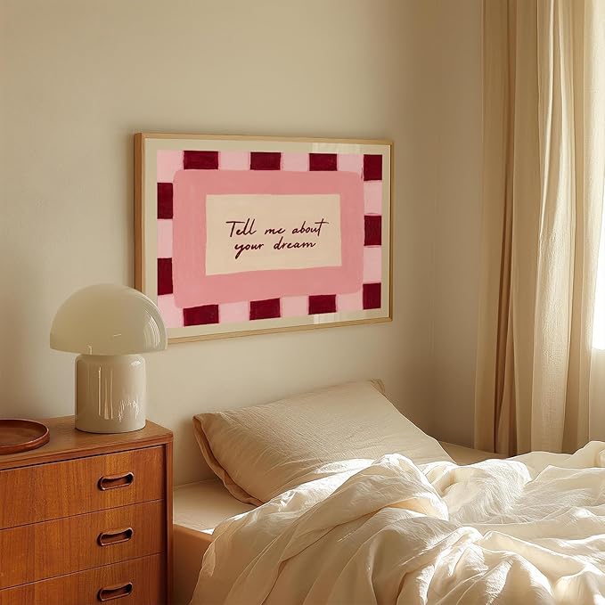 Retro Quotes Wall Art Mid Century Bedroom Poster Tell Me About Your Dream Prints Inspirational Affirmation Canvas Prints Retro Funny Bedroom Wall Art for Living Room Home Decor, 24x16inch Unframed