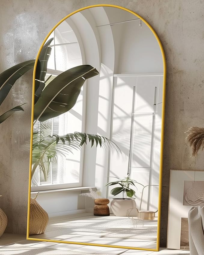 Antok Arched Full Length Mirror, 76"x44" Gold Metal Frame Floor Mirror for Bedroom Living Room, Freestanding/Wall Mount/Leaning