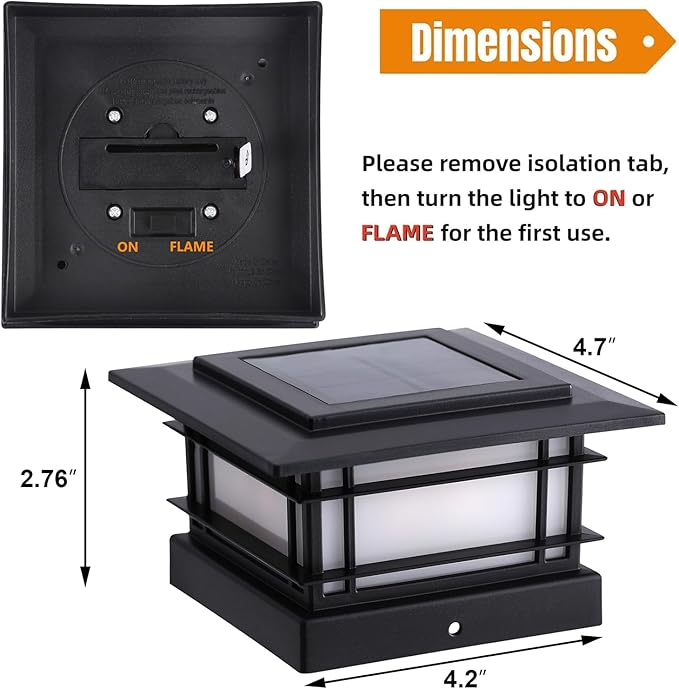 Dynaming 4x4 Solar Post Cap Lights Outdoor with Flickering Flame Light, Black Shell Fence Post Solar Lights Fit Vinyl/Wooden Posts, Brightness LED Lighting Decor for Garden Deck Patio, 12 Pack