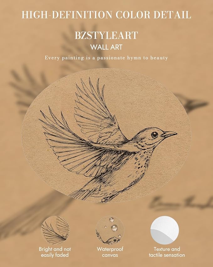 Bzstyleart Vintage Wall Art Decor, Vintage Gold Framed Wall Art, Sketch Painting Picture, Room Decor Aesthetic, Canvas Travel Prints for Apartment Decor Kitchen Office, Georgia Bird 12L x 16W