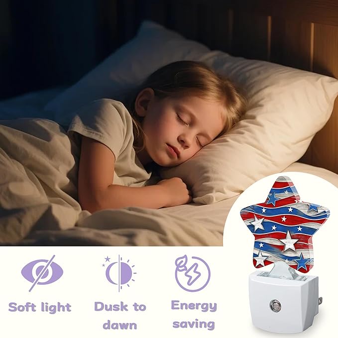 Flag Night Lights Plug Into Wall Decorative,Stars Nightlight with Dusk Sensor for Bathroom,Kitchen,Entryway,Room Accent,Gifts