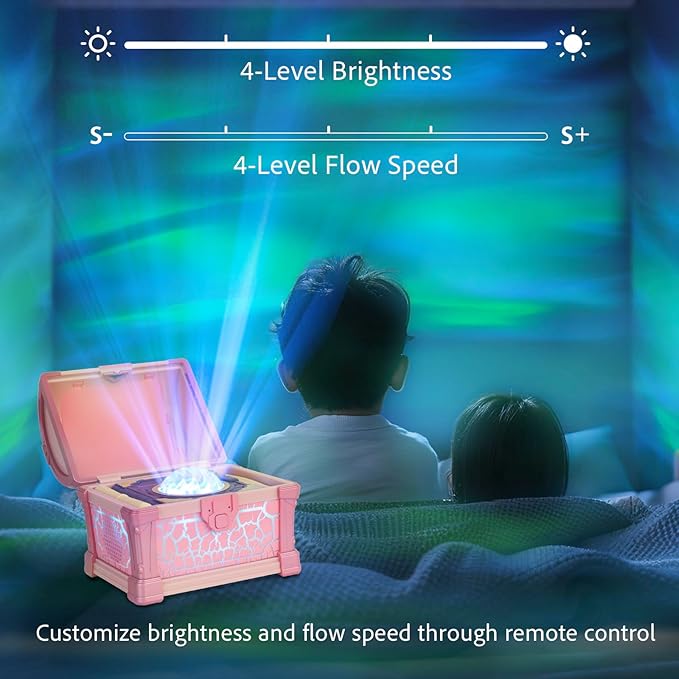 Pink Treasure Chest Night Light for Girls - 7-Color Northern Lights Projector Aurora Light Projector with Auto Timer, Dimmable Kids Bedroom Lamp for Girls Sleeping & Dreaming & Kids Room Decor