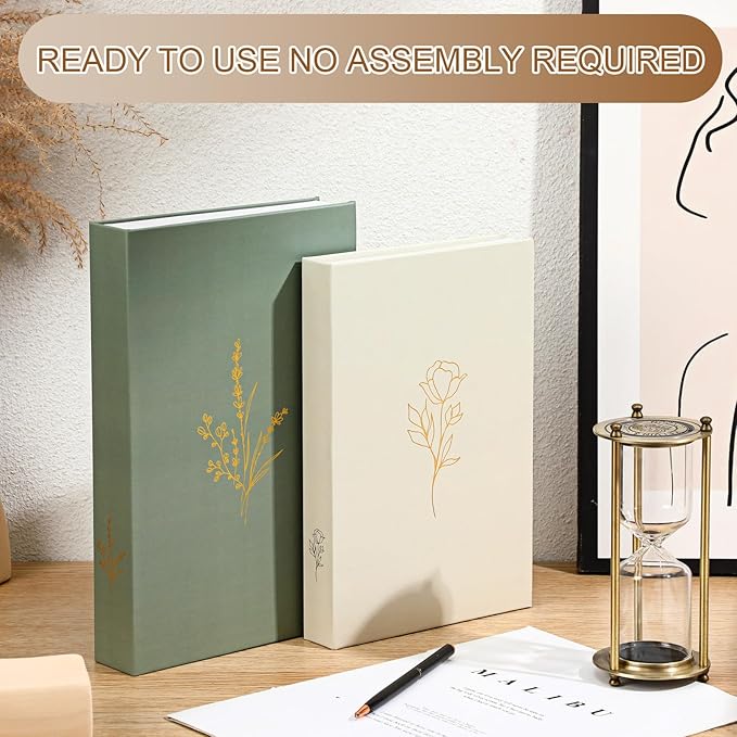 Cinnvoice Set of 2 Aesthetic Decorative Books Boxes, Faux Books Stacked for Decoration for Coffee Tables Modern Home Bookshelves Decor, Fake Fashion Photo Storage Boxes(Sage Green Beige)