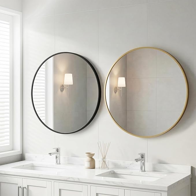 OLIXIS Gold Round Wall Mirror 20 Inch, Round Mirrors for Wall Decor, Circle Mirror for Bathroom, Entryway, Bedroom, Vanity