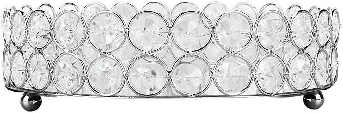 8 Inch Round Vanity Tray Mirrored Crystal Metal Display for Makeup Perfume Jewelry Organizer and Home Decor