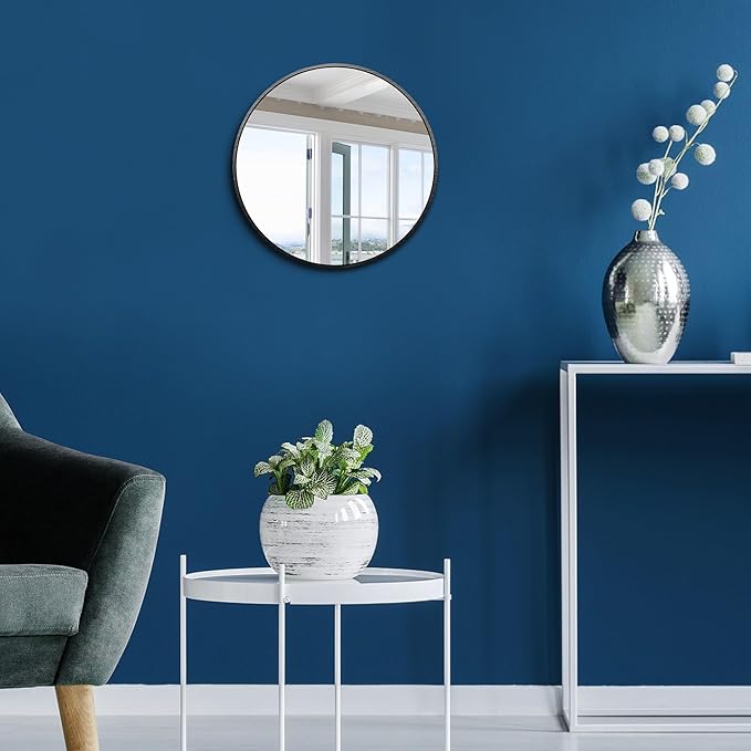 Itrue 12 Inch Small Round Decorative Wall Mirror, HD Silver-Coated Glass with Brushed Black Metal Frame, Minimalist Modern Accent Mirror for Vanity, Narrow Walls, Bathroom, Bedroom & Entryway