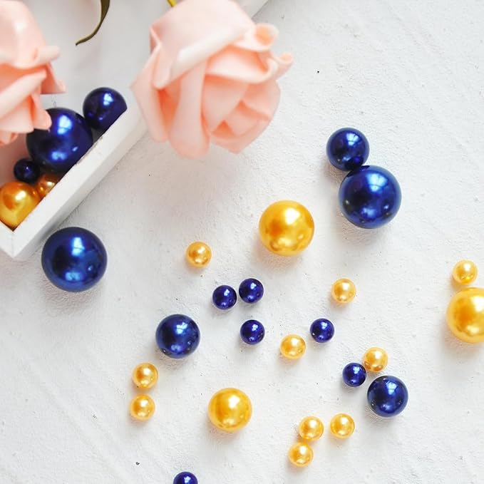 2800Pcs Navy Blue and Gold Vase Filler Pearl Beads for Crafting 6mm Beads No Holes Decor Suitable for Wedding Decor, Party Decorations, Centerpiece Table Decorations