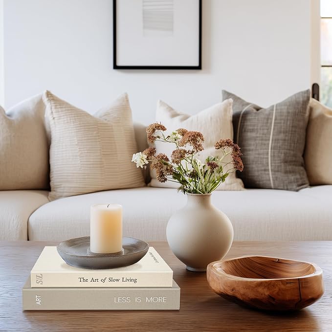 Minimalist Decorative Books - Fake Books Storage Box for Decoration - Set of 2 Linen Coffee Table Decor - Photo Storage Keepsake Box for Room Bookshelf Decor, Griege