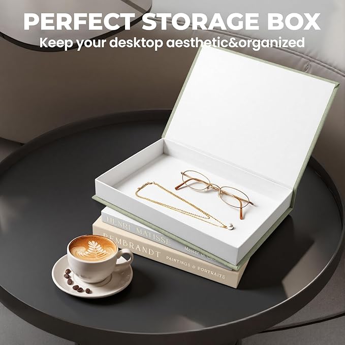 Decorative Books for Home Decor- 3Pcs Linen Decorative Boxes for Aesthetic Room Decoration, Modern Fake Book Storage Boxes for Coffee Table, Bookshelf or Mantle Decor, Sage
