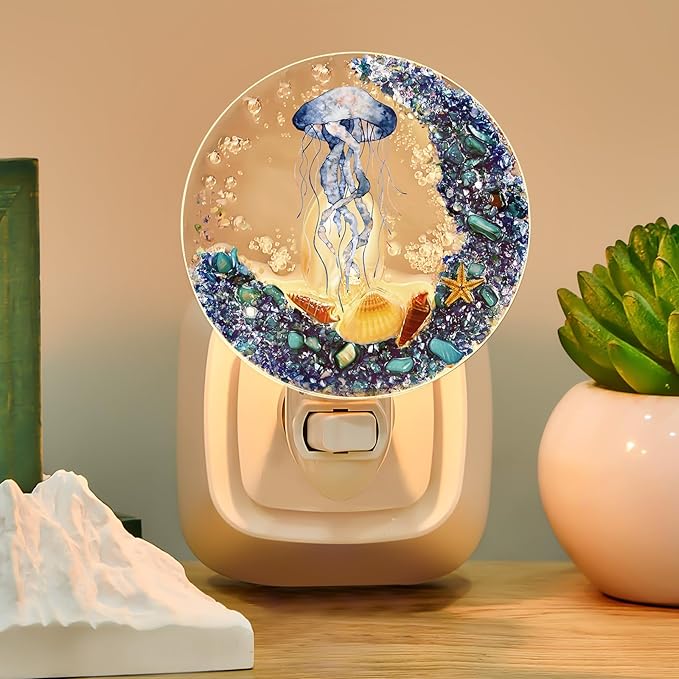Hortsun Plug in Seashell Night Light Ocean Sea Animal Decorative Night Light Plug in Beach Lamps Vintage Ocean Lamps for Adult for Home Bedroom Living Room Bathroom Wall(Jellyfish)