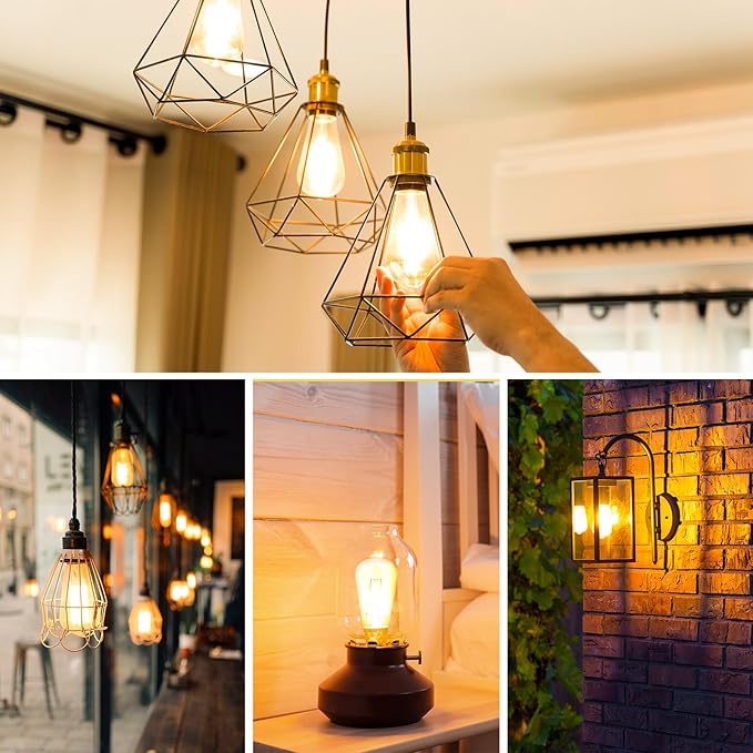 Sigalux Edison Light Bulbs 60 watt Equivalent, E26 LED Bulb Dimmable, Soft White 2700K, Clear Glass ST58 Vintage Light Bulb, 80+ CRI, 700LM, E26 Base, 6 Pack