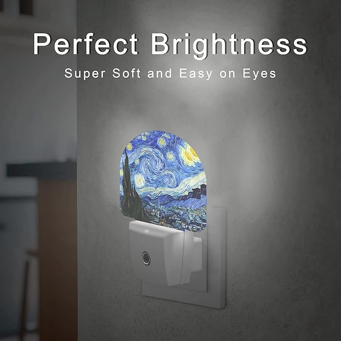 Starry Night Night Light, Van Gogh Plug-in Wall Led Night Lights Decor for Boys Girls Room,Dusk to Dawn Sensor Wall Lamp for Stairway/Hallway/Kitchen,0.5W