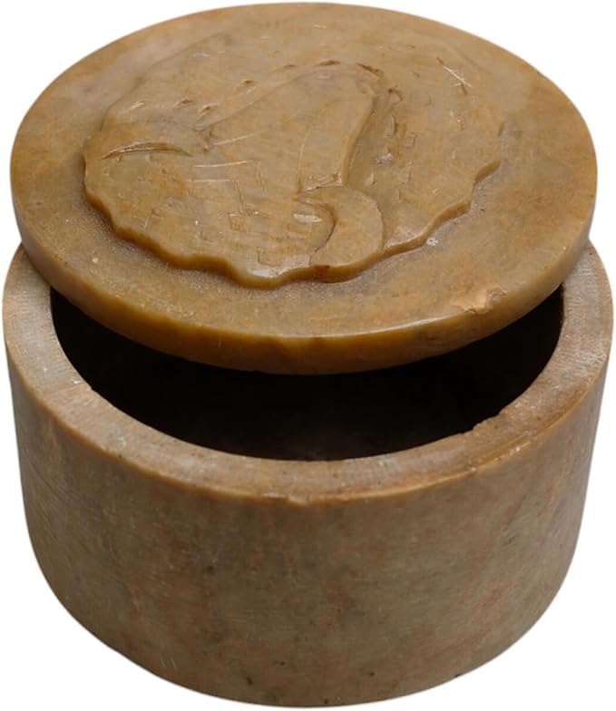 Soapstone Round Small Jewelry Box 2.25X1.5 inch, Hand Carved Designer, Makeup Organizer,Storage Box,Trinket Box, Ring Box, Jewelry Holder Organizer, Gifts for Women,Birthday Gift