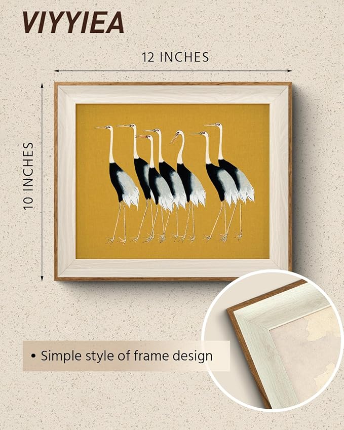 VIYYIEA Framed Wall Art for Living Room, Cranes Canvas Prints, Vintage Home Decor, Animals Painting Picture, Bathroom Wall Decor Gifts for Friends or Family - 12L x 10W