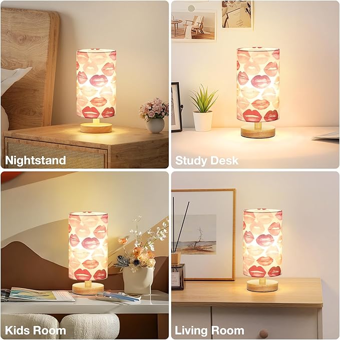 Fenmzee Lips Table Lamp for Bedroom - Inline Control, Small Bedside Lamp with 3000K A15 LED Blub, Easy Assembly (Lips White Shade, 9" Inline Control)