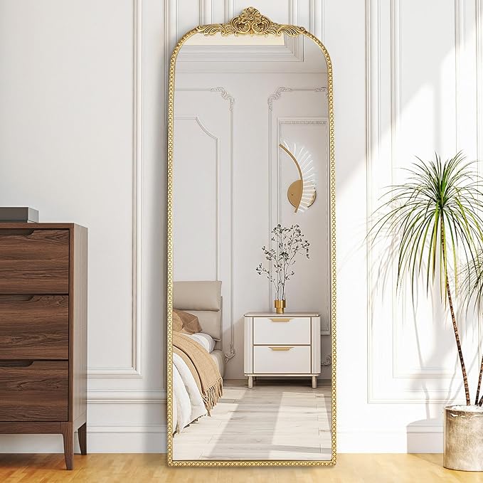 Arched Full Length Mirror 20"x56", Antique Gold Large Traditional Vintage Baroque Inspired Floor Mirror for Wall, Bedroom, Living Room, Hallway