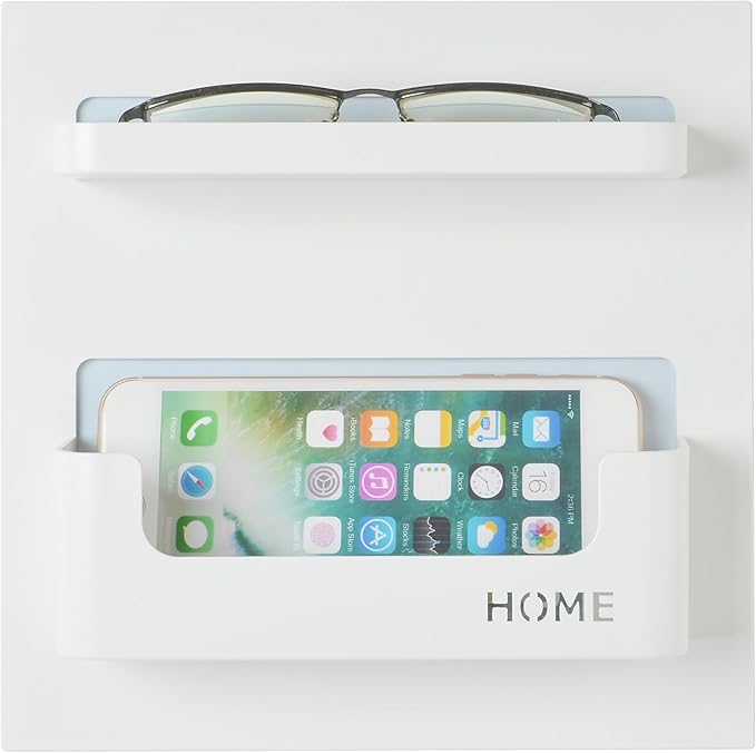 Bedside Shelf with Strong Sticky Gel,Wall Mount Organizer Holder for Cell Phone,Glasses,Remote,Keys,Adhesive Wall Shelves for Bedroom,Bathroom, Kitchen,No Drill Space Saver (Horizontal Type/White)