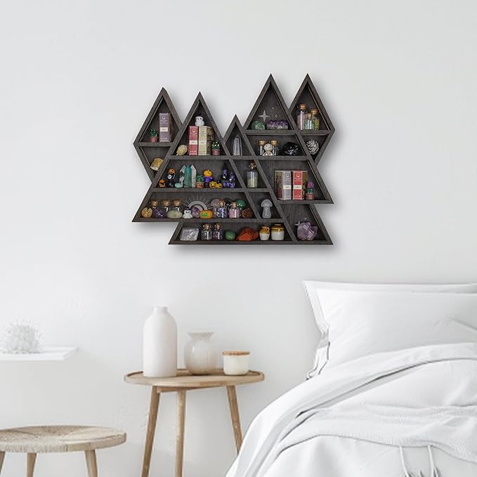 Triangle Mountain Crystal Shelf Display for Wall, Rock Gem Healing Stone Collections Display Shelf, Crystal Holder Trinket Organizer Knick Knack Shelf, Witchy Decor Gift for Women - 2025 UPGRADED