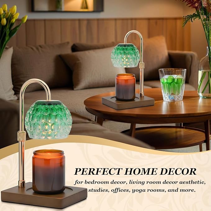 Cawalap Candle Warmer Lamp Timer - Christmas Gifts for Women Mom, House Warming Gifts New Home Decor Modern Farmhouse Decor, Glass Candle Warmer Wax Melt with 2 Bulbs Green