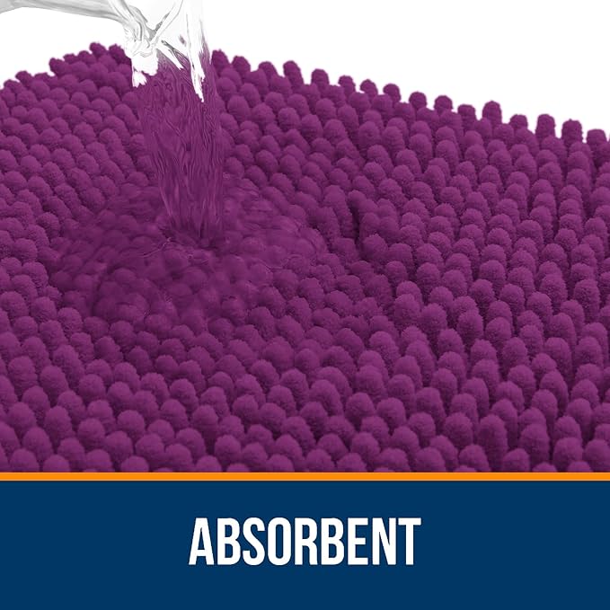 OLANLY Large Bathroom Rugs 40x24, Extra Soft Absorbent Chenille Bath Rugs, Rubber Backing Quick Dry, Machine Washable Bath Mats for Bathroom Floor, Tub and Shower, Home Decor Accessories, Purple