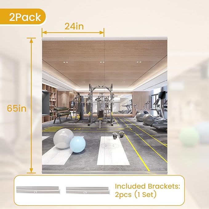 65X24 2Pack Large Home Gym Mirror, Frameless Tempered Glass Dance Wall Mounted Mirror for Home, Yoga, Dancing, Studio, Living Room