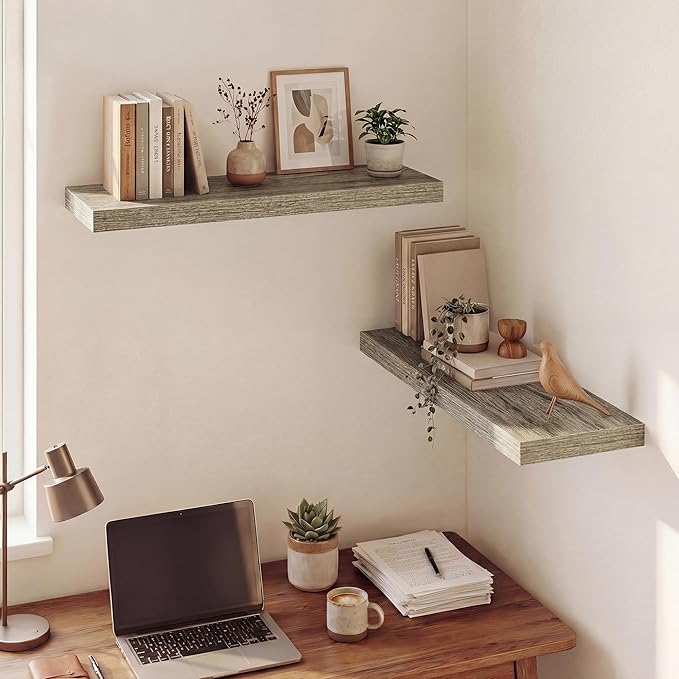Dreamland 30 Inches Floating Shelves for Wall, 9.3" Deep Long Floating Shelves Set of 2, Large Display & Storage Shelf, Wall Shelf for Bathroom Bedroom Living Room Kitchen Office, Grey