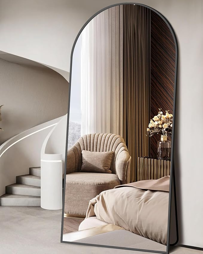 DMWOODFL 71"x26" Arched Full-Length Mirror with Explosion-Proof HD Glass - Oversized Floor or Wall-Mounted Full Body Mirror for Bedroom, Living Room, and Cloakroom (Black)