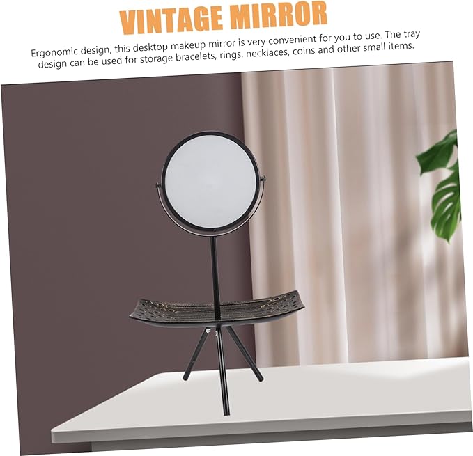 Vintage Makeup Vanity Mirror Rotating Design and Makeup Organizer Tray for Jewelry Storage Elegant Desktop Beauty Essential for Girls and Ladies