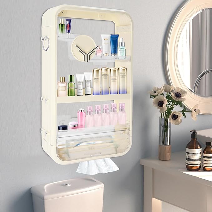 Floating Shelves Punch Wall-Mounted Shelf for Bathroom Kitchen Bedroom, Seasoning Makeup Organizer Cosmetic Storage Rack, Multi-Layer Large Capacity
