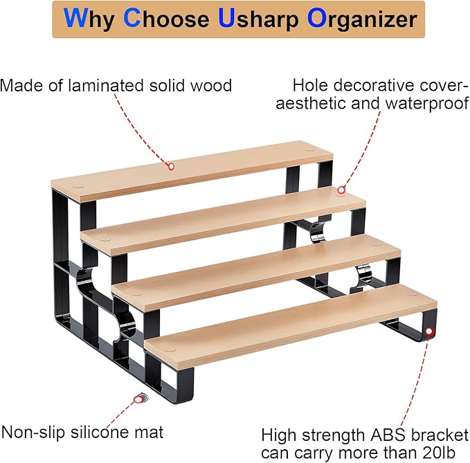 Perfume Organizer for Women,4 Tier Makeup Organizer for Bathroom Decor,Spice Rack for Kitchen,Cologne Stand, Bathroom Countertop Organizers,Display Shelf (Brown,Width=14")