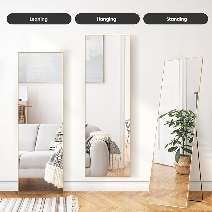 Simple Deluxe Full Length Mirror, 59"x16" Large Floor Mirrors, for Wall Door Bedroom Bathroom Living Room (Gold)