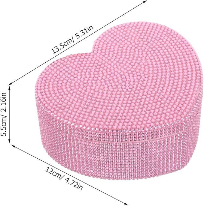 Healifty Heart Shaped Jewelry Box Double Layer with Rhinestone Pink Makeup Organizer Box with Mirror for Earrings Rings Bracelets Storage and Jewelry Case