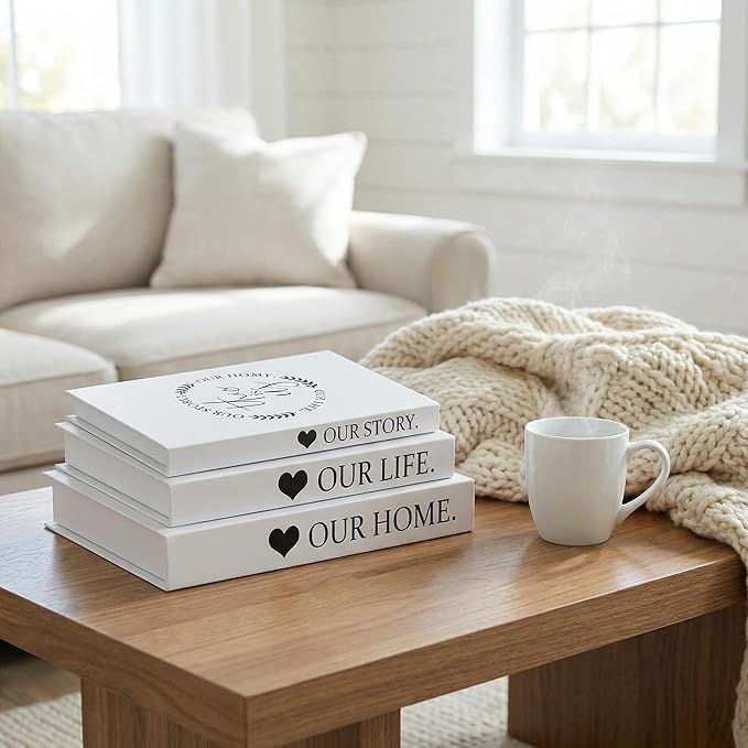 Set of 3 Decorative Book Boxes for Coffee Table Decor, Stylish Fake Books with Hidden Storage, Aesthetic Book Decor for Living Room, Bookshelf & Home Decor, Designer Decor Books Set
