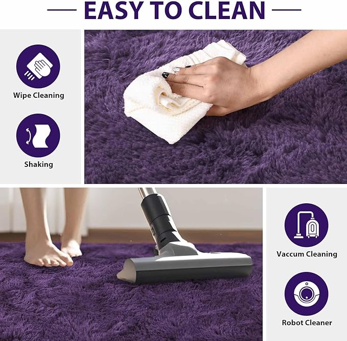 5x8 Ft Purple Rugs for Bedroom Living Room, Soft Modern Indoor Fuzzy Shaggy Area Rug, Non-Slip Fluffy Furry Rug for Teen Girls and Boys,Nursery Kids Room Dorm Home Decor, High Pile Plush Floor Carpet