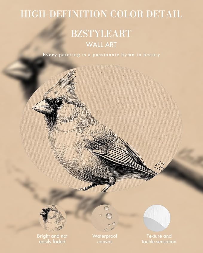 Bzstyleart Vintage Wall Art Decor, Framed Bird Wall Decor Painting for Living Room, Sketch Yili State Bird Animal Canvas Prints Home Decor Aesthetic for Bedroom Bathroom, 12L x 16W
