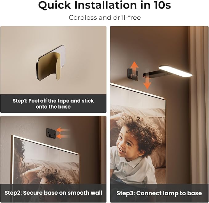 FULEN Rechargeable Picture Lights for Wall, Wall Lights Battery Powered with Remote, Art Lights for Paintings, Picture Frame Lights for Wall,Dart Board Light with 3 Color Temperatures,Black