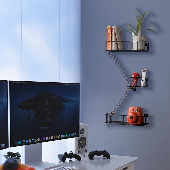 Fire Escape Wall Shelf – New York Decorative Floating Shelf – Wall Art Ladder Shelf – Black Metal Trinket Shelves for Bedroom, Home, Office, Storage and Display (2.5-Tier)