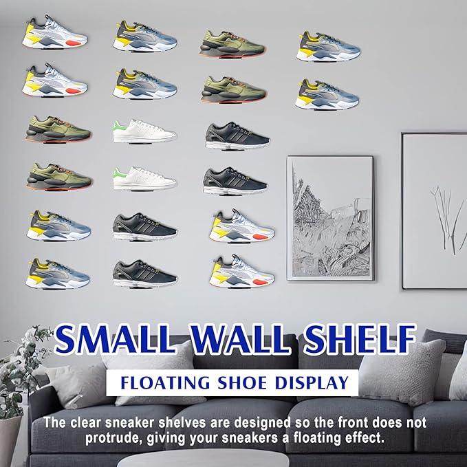 Treela 30 Pack Floating Shoe Display Shelf for Closet Acrylic Clear Shoe Wall Shelf Wall Mounted Easy to Install Sneaker Shelves for Collections, Includes Cross Screws, Expansion Tubes (Semicircle)