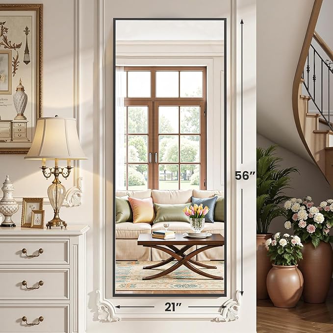 Simple Deluxe Full Length Mirror, 56"×21" Large Floor Mirrors, for Wall Door Bedroom Bathroom Living Room (Black)