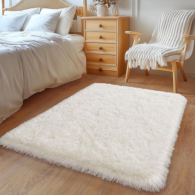 Soft Small Rugs for Bedroom Hallways, 2x3 Area Rugs for Living Room, Modern Shaggy Carpets Fuzzy Rug for Boys Girls Dorm Nursery Home Decor Aesthetic, Upgrade Non-Slip Durable, Cream White
