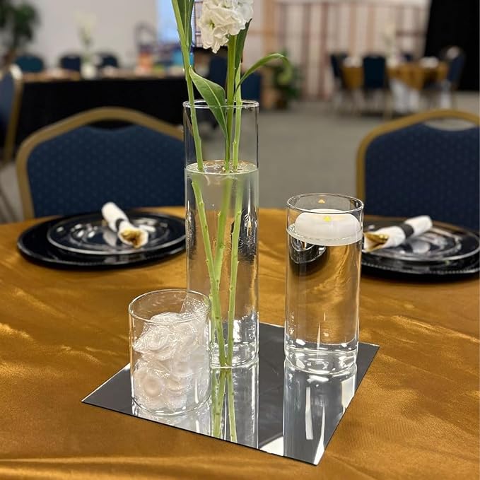 12" Square Mirror Centerpieces for Tables Decorations, 10 Pack Acrylic Square Mirror Tray Candle Plate 2mm Thickness Mirror Centerpiece Table Decorations for Wedding Decorations Party, Wall Decor