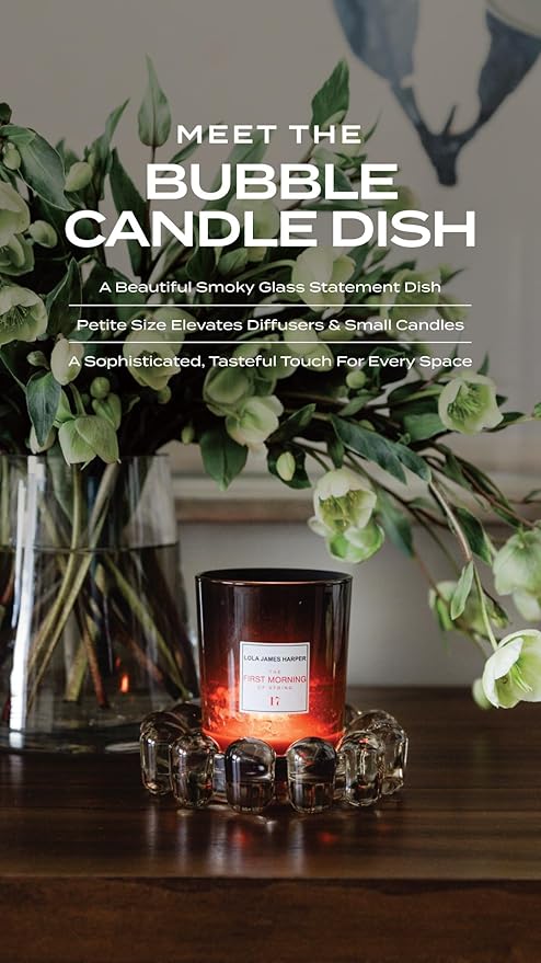 Alice Lane Original Bubble Candle Dish – Chic Smoky Glass Candle Dish for Home Decor – Decorative Modern Candle Holder for Small Candles & Diffusers