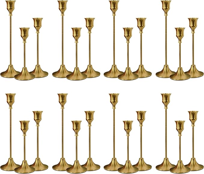 NLBTW Taper Candle Holders Bulk, Set of 24 Brass Gold Vintage Candle Sticks Holder Decor Home Decor Centerpieces for Table Festive Wedding Decorations
