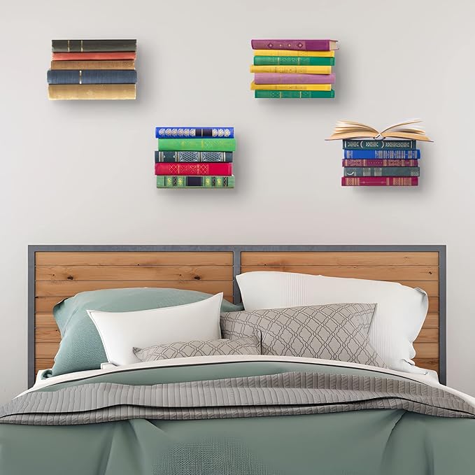 ECOSEAO Floating Book Shelves for Wall, Heavy-Duty Book Organizers, Iron Wall Mounted Shelves for Home Office Classroom Library, White Large (6)