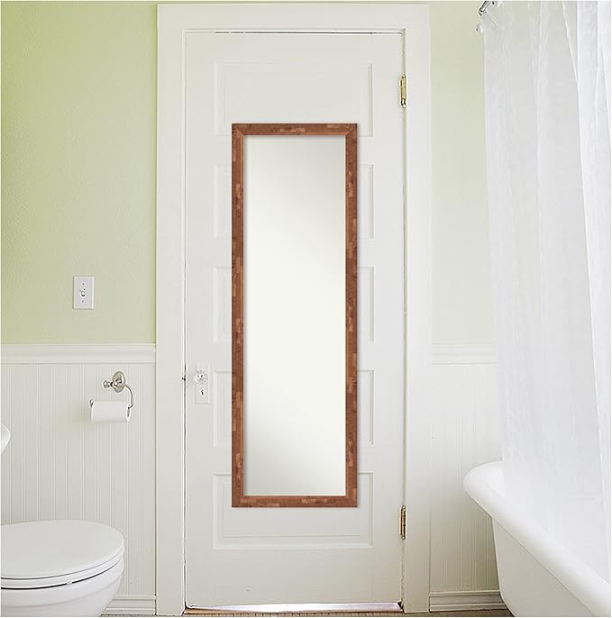 Amanti Art Brown Full Length Mirror for Door, 51x17 Fresco Light Pecan Tall Wall Mirror Full Length, Mounted to Door or Closet Wall with no Visible Brackets, Country Rustic Wood Frame, Bedroom Decor