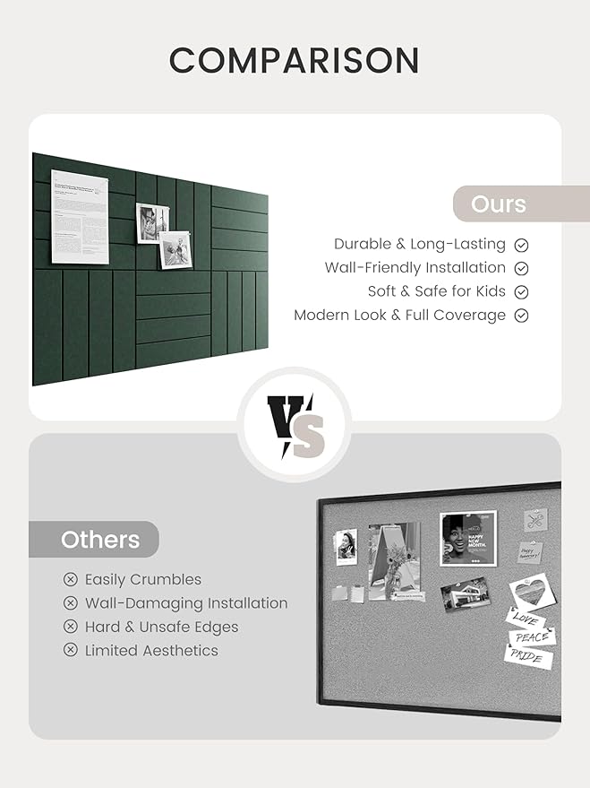 Bumusty Large Cork Board Alternative-36 x 24" Felt Bulletin Board Tiles, with 30 Pushpins, 40 Adhesive Tabs, Bold-Stripe 6-Pack, Cork Boards for Office Push Pin Board Felt Board-Pine Green