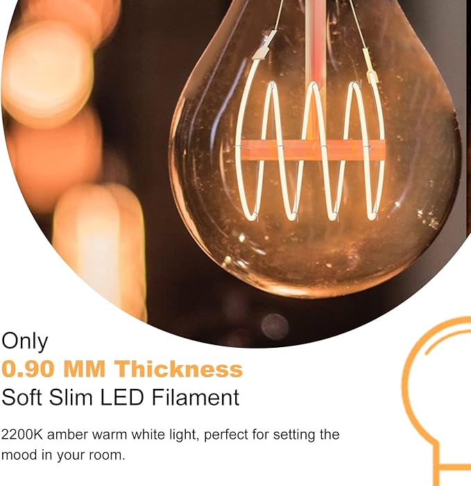 BLINGCOLOR A19 Vintage LED Edison Light Bulbs 40 Watt, 4-Pack Dimmable A19 4W 2200K Amber Warm Light Bulbs, E26 Base, 4W Equal 40 Watt Incandescent Bulbs, Decorative Antique Spiral LED Bulb, 300LM
